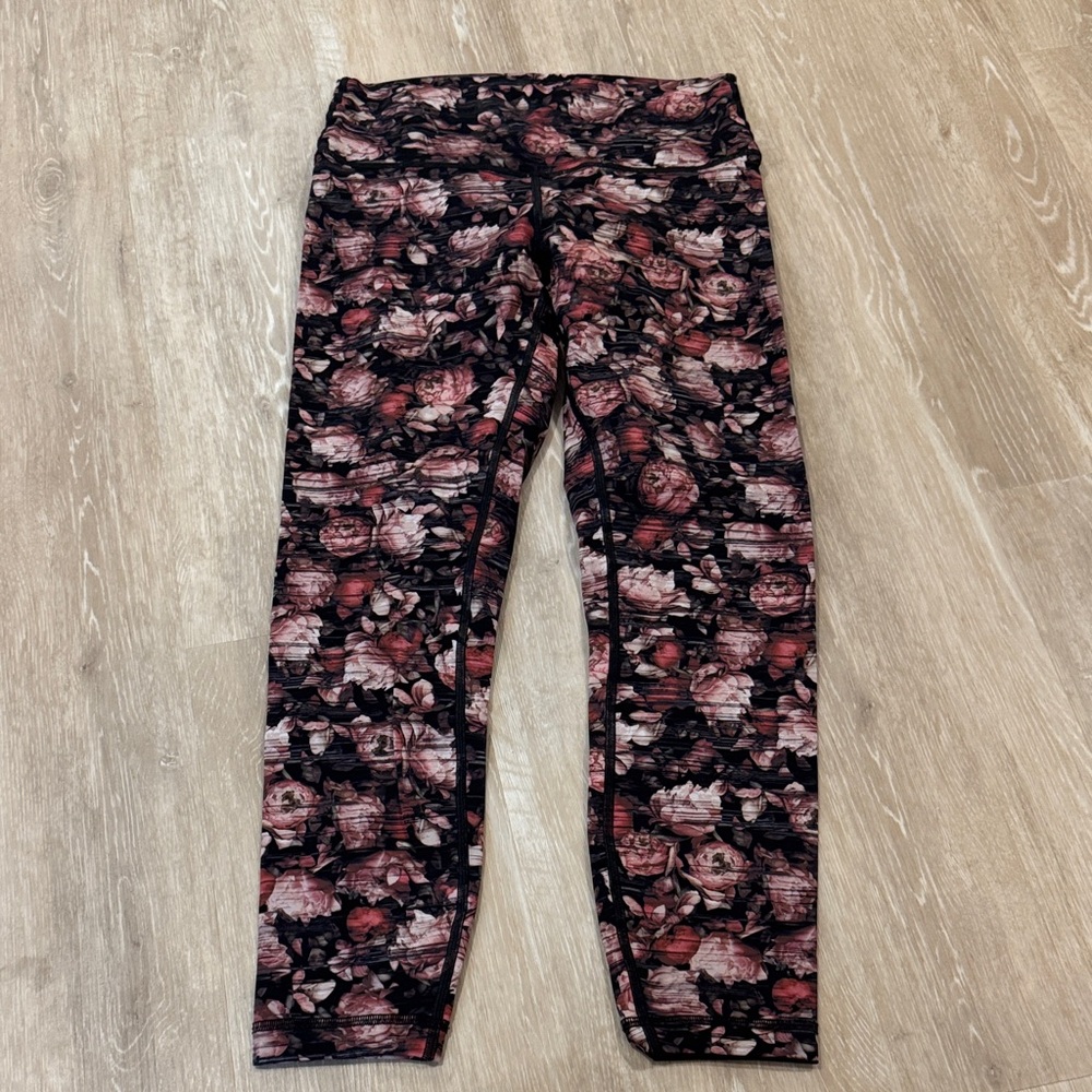 lululemon athletica Floral Print Leggings - Black and Pink